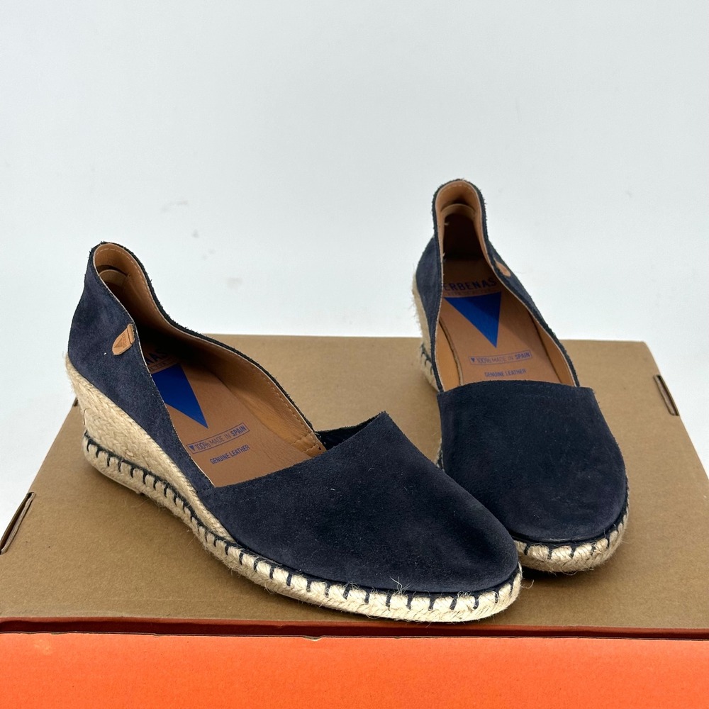 Verbenas Mamen Serraje Espadrille Suede Blue Wedge Heel Flats Women's 39 Spain